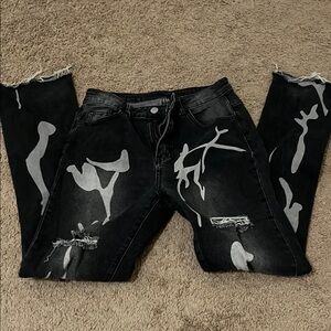 Black Jeans with Abstract White Patterns